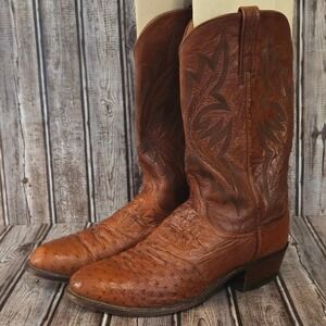 Sz 9.5 D Mens Lucchese 1883 Cognac Full Quill Ostrich Western Cowboy Boots VGUC